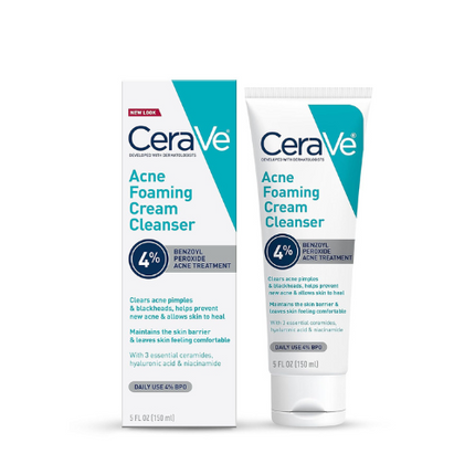 Cerave Nettoyant Traitement contre l'acné avec le Peroxyde de Benzoyle, Acide Hyaluronique et Niacinamide