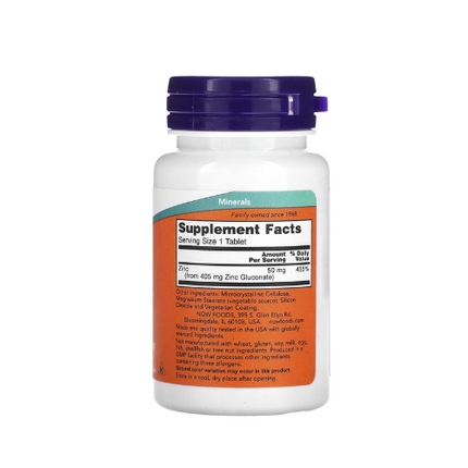 NOW Foods, Zinc, 50 mg, 100 Comprimés